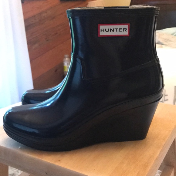 Hunter Shoes Navy Hunter Wedge Heel Rain Boots Poshmark